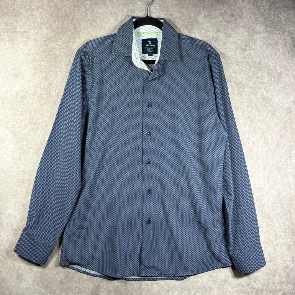 Tom Baine Dress Shirt Mens Medium 15-15.5 Blue Performance Slim Fit‎ Button Up